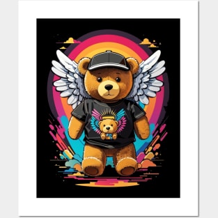 Cute teddy bear with angel wings Posters and Art